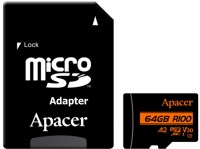 Купити карта пам'яті Apacer microSDXC UHS-I U3 V30 A2 (64Gb) за ціною від 269 грн.